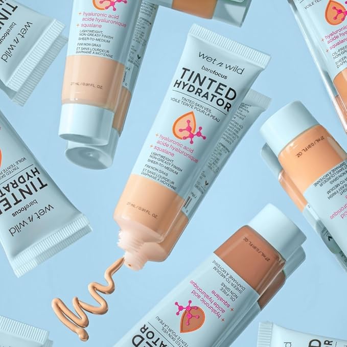 wet n wild Bare Focus Tinted Hydrator Tinted Skin Veil, Lightweight Buildable Coverage with Hyaluronic Acid & Vegan Squalane, Semi-Matte Finish, Cruelty-Free - Medium Tan