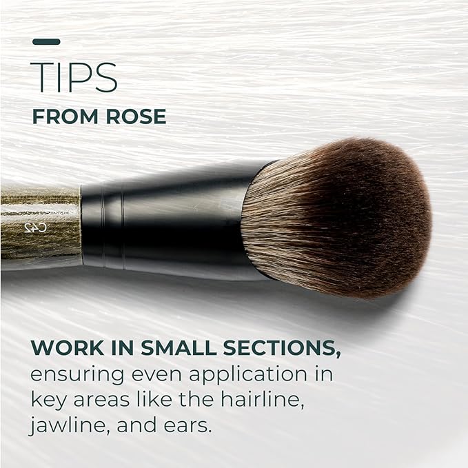 Rose and Ben Beauty C42 Foundation Brush & Setting Puff Bundle | Professional Makeup Tools for Flawless Liquid, Cream & Powder Application | Streak-Free Coverage & Precise Undereye Blending | Cruelty-