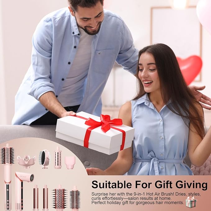 9 in 1 Wrap Air Hair Styler & Blow Dryer Brush - 110,000 RPM High-Speed, Foldable Ionic Hot Air Styler for Fast Drying, Volumizing & Curling, Multi-Styling Tool (Holiday Gifts for Women)
