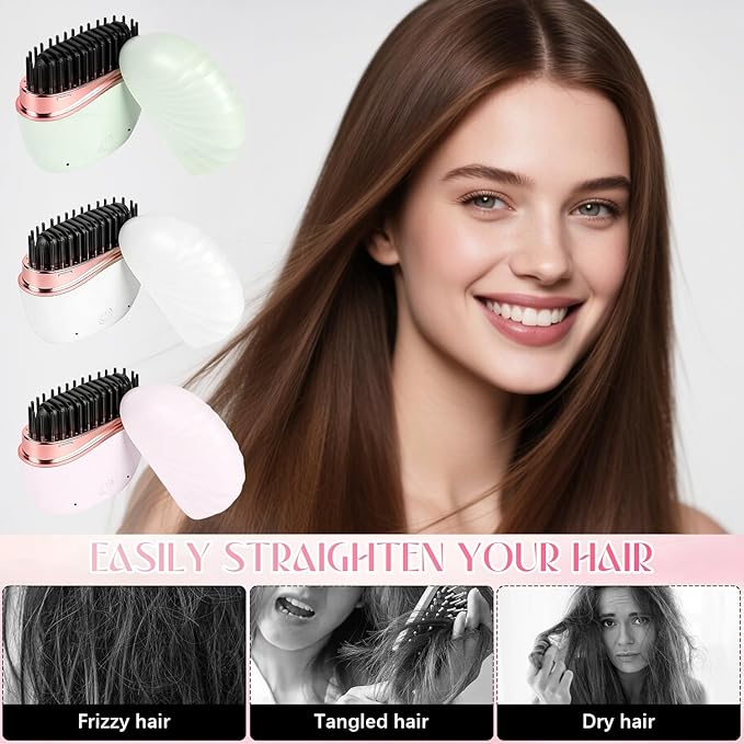 Mini Straightener, Cordless Rechargeable Portable Straightening Comb, 3-Speed Temperature Control, Fast Heating Technology, Mini Hair Straightener with Idea for Home Travel (Pink)
