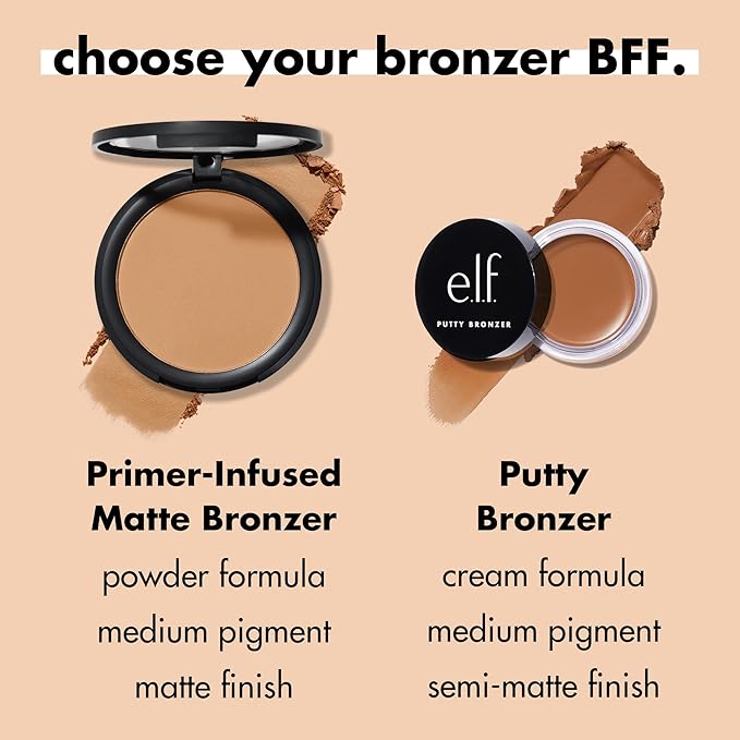 e.l.f. Primer-Infused Bronzer, Long-Lasting, Lightweight & Buildable Powder Bronzer, Delivers A Matte Finish, Vegan & Cruelty-Free, Fresh Tan