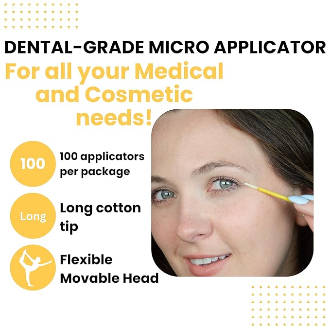 Disposable Micro Applicator Micro Brush for Makeup, Eyelash Extension, Lash and Mascara Application for Personal Care (100 Count (Pack of 1), Yellow (Long))