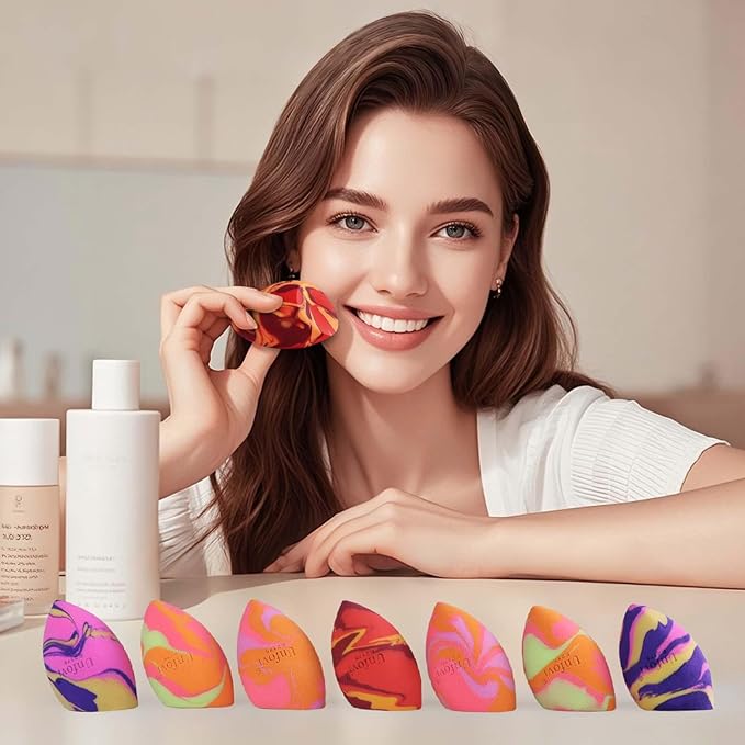 Tri Color Makeup Sponge, Low Absorption Latex Free Soft Makeup Sponges For Foundation,7pcs Beauty Sponge Blender for Power&Cream,Liquid (Multicolor)