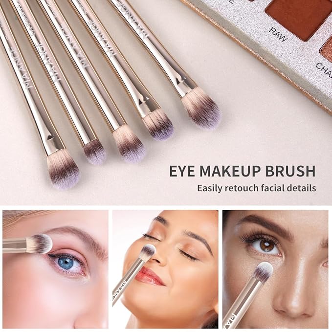 MAANGE Makeup Brush Set 19 PCS Travel Makeup Brushes Eyeshaowder Powder Concealers Foundation Professional Make Up Brush Set with Case (Gold)