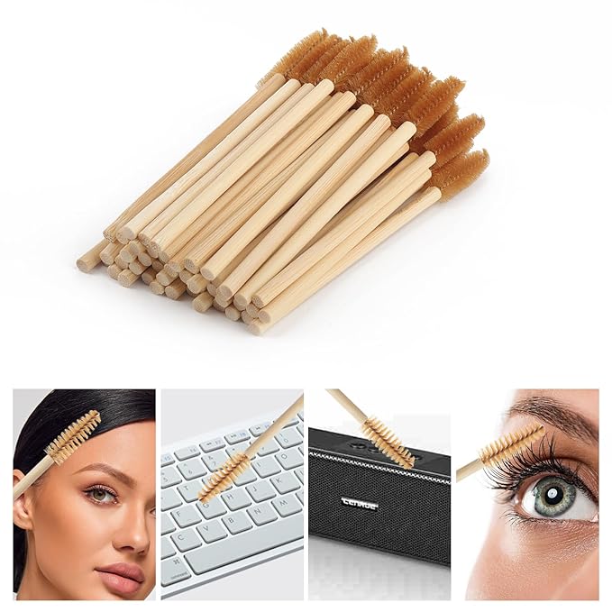 MyAoKuE-UP 100 Pack Bamboo Handle Mascara Wands Disposable Eyelash Brushes Lash Extension Tool, Brown