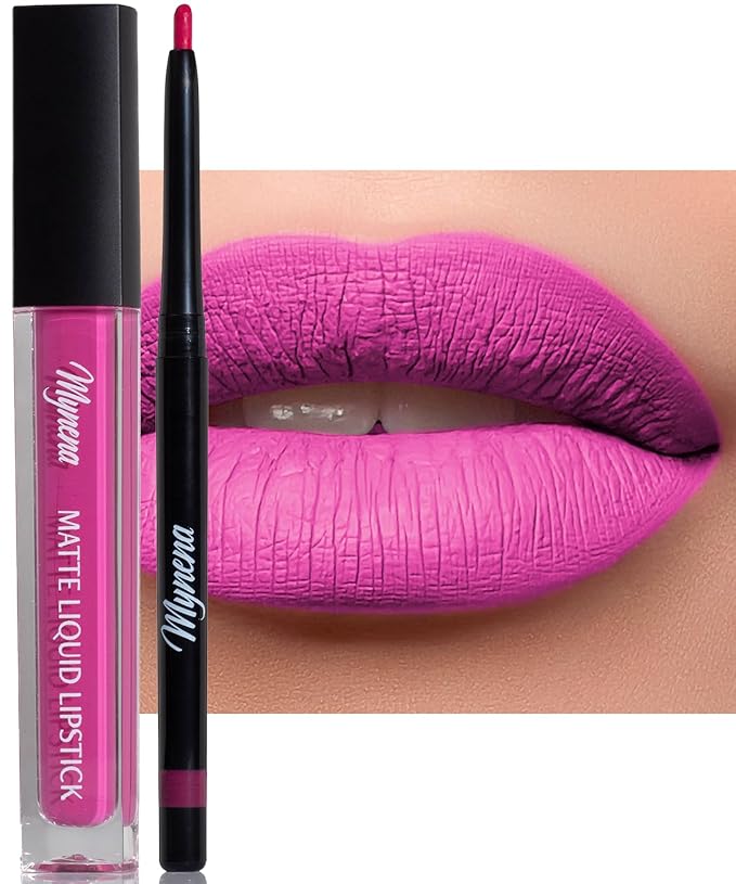 Long Lasting Lipstick with Lip Liner Combo | Waterproof & Transfer-Proof | Comfortable Hydrating with Shea Butter | Bold Pigment Matte Color Lip Stain | Talc-Free & Vegan Product that Performs | Pink