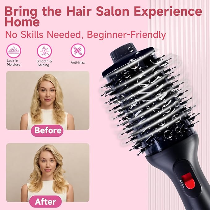 4-in-1 Hair Dryer Brush - Brush Blow Dryer Hot Air Styler for Frizz-Free Blowouts, Salon Volumizer & Straightener with ALCI Safety Plug, 3 Heat Settings(KD312)