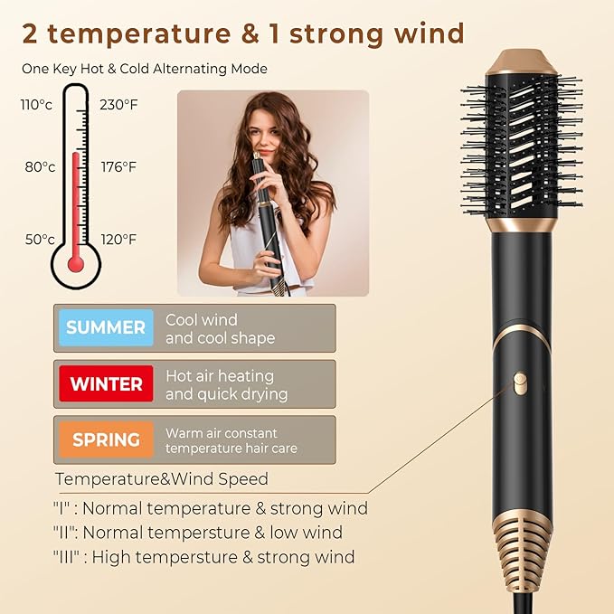 6 in 1 Hair Dryer Brush, Detachable Air Hair Styler Curling, Drying,Volumizing, Straightening, Negative Ionic Hair Dryer with Diffuser, Hair Styling Tools
