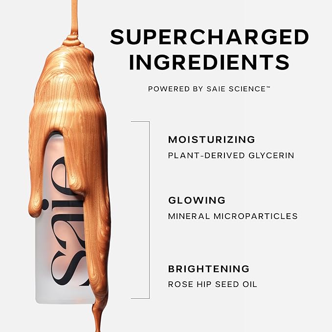 Saie Glowy Super Gel Lightweight Illuminator - Travel Size Luminizer and Makeup Primer for Glowing Skin - Enriched with Vitamin C + Hydrating Squalane Oil - Warmglow (0.5 oz)