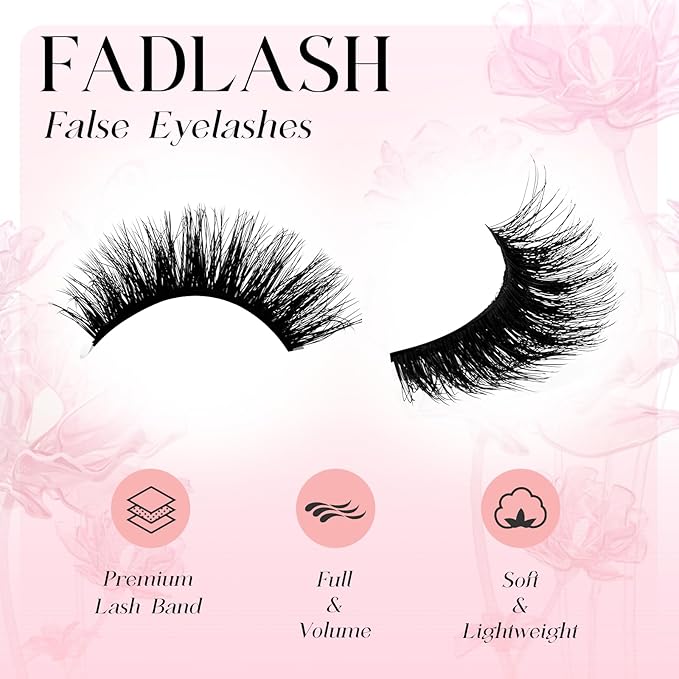 FADLASH False Eyelashes Voluminous and Fluffy Cat Eye Lashes Black Fake Lashes with Thin Band Wear Comfortable, Pack 14 Pairs, LZ-DD-14