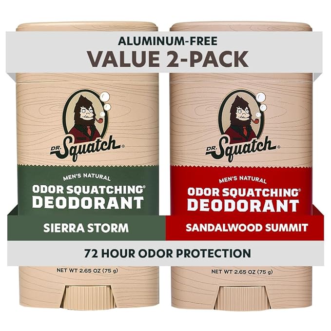 Dr. Squatch Natural Deodorant for Men – Odor-Squatching Men's Deodorant Aluminum Free - Sierra Storm + Sandalwood Summit (2.65 oz, 2 Pack)