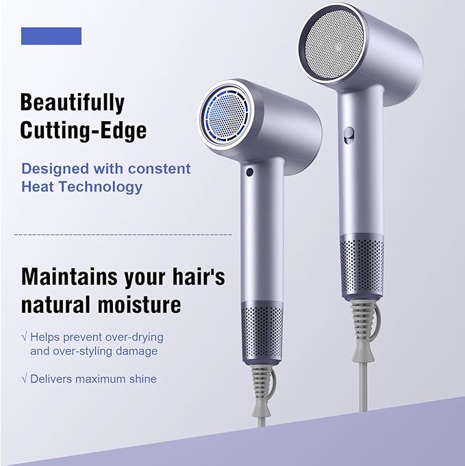 Hair Dryer Fast Dry 1200W Professional Ionic Hairdryer, Super Compact & Lightweight with Even Heat Anti-Static, Frizz-Control, Quick Drying, Energy Saving, Hairdryers for Women & Man (Blue)