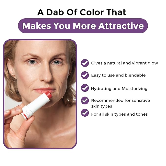 BloomBlush+ Multipurpose Color Stick For Older Women - Blush, Lipstick & Contour in 1- Radiant, Healthy Glow & Nourishing Formula - For Sensitive Skin (Berry Kiss, Regular)