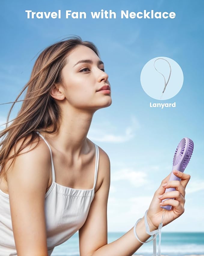 Portable Mini Fan - Powerful Personal Handheld Fan with 3 Speeds, Cute and Small, USB Rechargeable for Travel/Lash/Makeup/Outdoor/Home,Purple