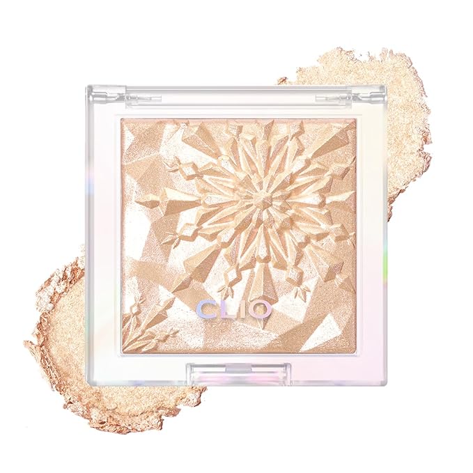 CLIO Prism Highlighter makeup, High Glossy Face Illuminator, Pearl Shimmer Smooth Baked Powder, Glitter Long- Lasting (01 Gold Sheer)