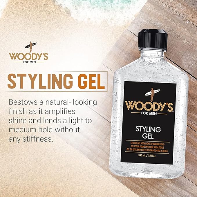 Woody's Styling Gel for Men – Alcohol-Free Men's Hair Gel with Light to Medium Hold, No Crunch, Touchable Finish, 12 fl oz