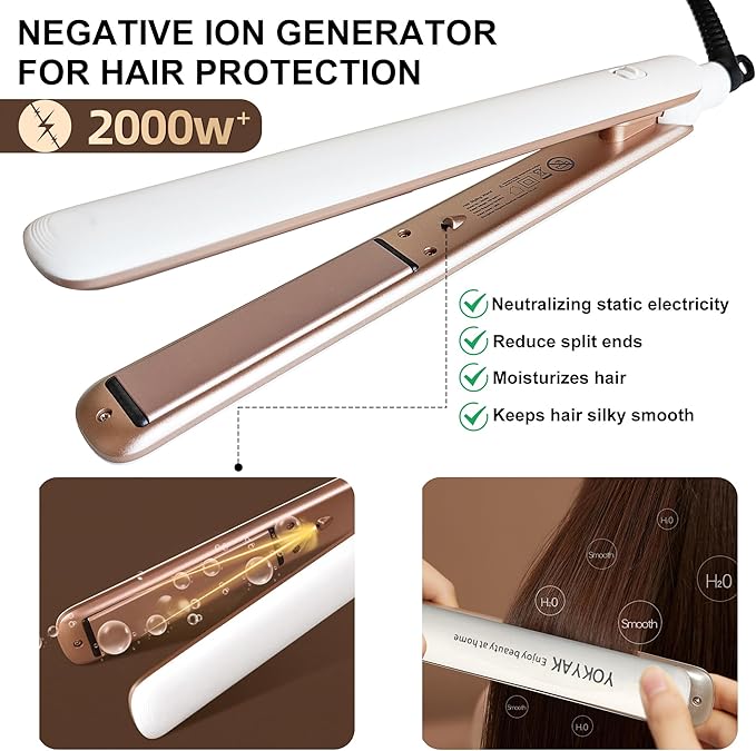 Flat Iron Hair Straightener, Ultra-Thin Nano Titanium 1 ¼ inch Thin Hair Iron 10-Second Heat-up, Auto Shut-Off, 2-in-1 Hair Straightening and Flat Iron Curler with Transparent LED Display