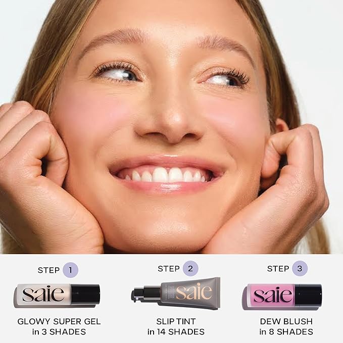 Saie Glowy Super Gel Lightweight Illuminator - Luminizer and Makeup Primer for Glowing Skin - Enriched with Vitamin C + Hydrating Squalane Oil - Roseglow (1 oz)