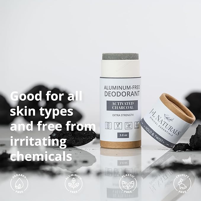 J&L Naturals Aluminum Free Deodorant for Men & Women | 100% Natural Ingredients With Coconut Oil, Shea Butter, & Essential Oils | Sustainable, Eco-Friendly (Activated Charcoal, 3.0 Oz (Single))