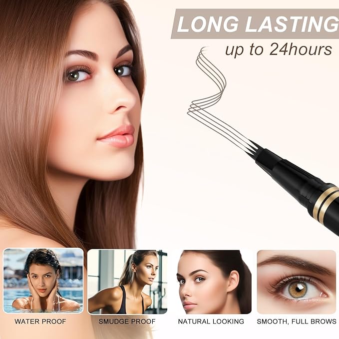 Eyebrow Pen,2-in-1 Waterproof Eyebrow Pencil with 4 Tip Microblading Brow Pen and Ultra-Precise Brow Pencil,with Dual-ended Eyebrow Brush,Eyebrow Makeup for Natural Looking - Grey