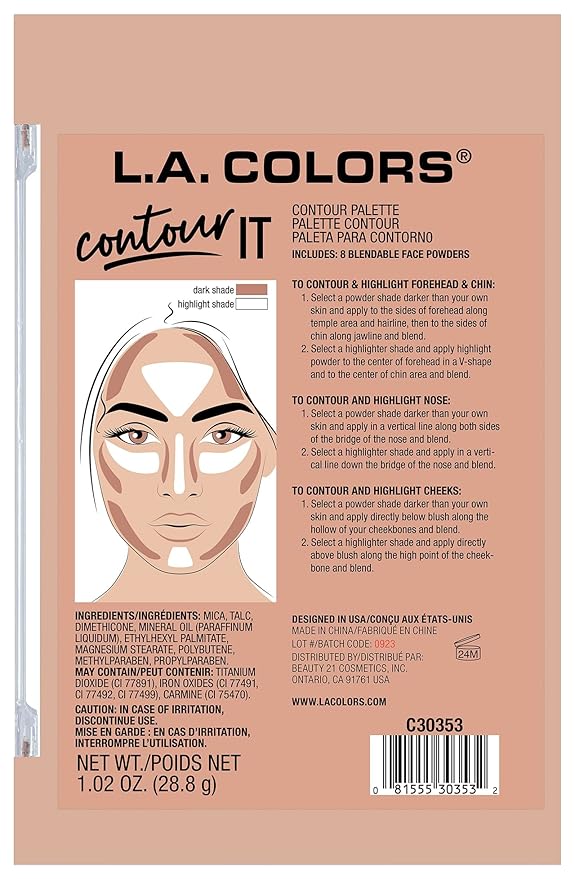 L.A. Colors I Heart Makeup Contour Palette, Medium-Deep, 1.04 Ounce
