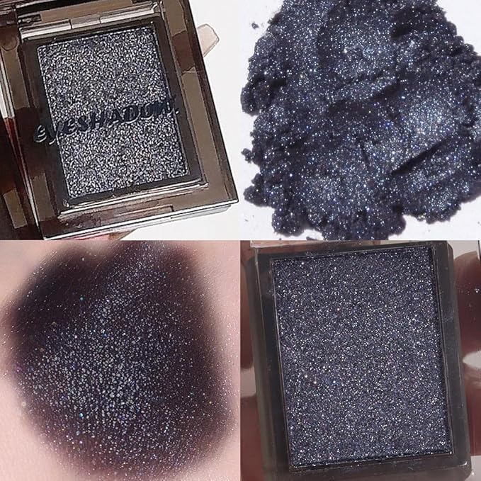 Eyeshadow Single Midnight Blue Shimmer, High-Pigment Monochrome Eye Shadow Pressed Powder, Everyday Velvety Silky Eye Makeup Looks, Professional Long-Lasting Waterproof Single Eyeshadow Palette, 04#