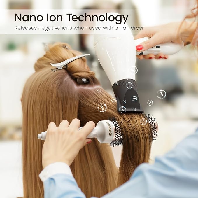 AIMIKE Round Brush for Blow Out, NaturaVol Medium Round Hair Brush w/Nano Thermal Ceramic Tech, for Blow Drying & Styling, Boost Volume & Smoothness, with 2 Clips (1.7 Inch Barrel, 2.5 Inch Bristle)