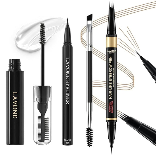 Eyebrow Pen Kit, with Microblading Eyebrow Pen, Eyebrow Gel, Eyeliner, Eyebrow Brush, Eyebrow Pencils for Women, Waterproof, Smudge Proof, Long Lasting Makeup Formula - Taupe