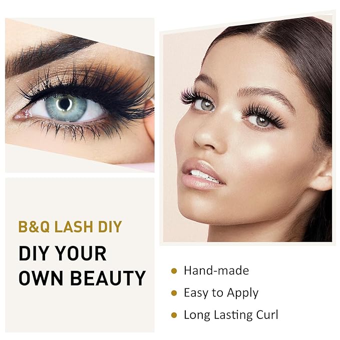 B&Qaugen Lash Clusters B02 DIY Eyelash 72 Cluster Lashes C D Curl Mega Volume Individual Lashes Eyelash Clusters Wispy Lashes Cluster DIY at Home (NM-D-8-16MIX)