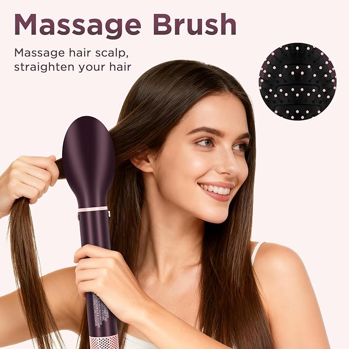 7-in-1 Hot Air Styler, PARWIN PRO BEAUTY Dual Voltage MaxAIR 2.0 Multi-Styler Set, 110,000RPM High Speed Hair Dryer Brush with Air Hair Straightener, 1.1 Inch Auto-Wrap Curlers, Jasper Plum