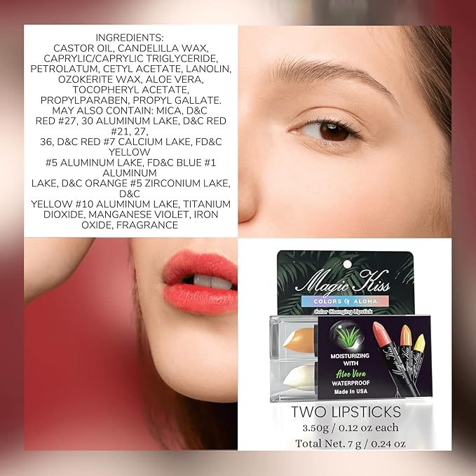 Magic Kiss Color Changing Matte Lipstick set, Long Lasting Nutritious Lips Moisturizer Magic Temperature Color Change Lip Balm with Aloe Vera PH Lipstick MADE IN USA (2 Pack - White & Orange)