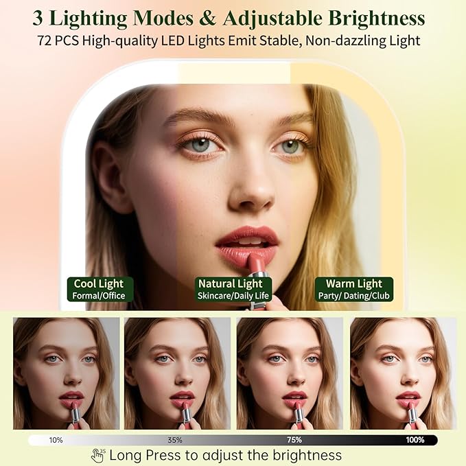 FUNTOUCH 30X Magnification Lighted Makeup Mirror,Double Sided Travel Vanity Mirror with Lights,Rechargeable 3 Color Lights & Adjustable Brightness, 300°Rotation, Foldable Portable for Christmas