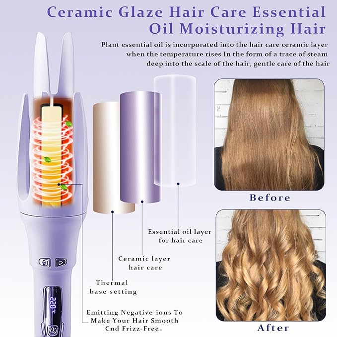 TGTNG® Automatic Hair Curler,Automatic Curling Iron with 4 Temperatures,Dual Voltage Rotating Curling Iron with 1 1/4 inch Fast Heating and Auto Shut-Off for Professional Hair Styling
