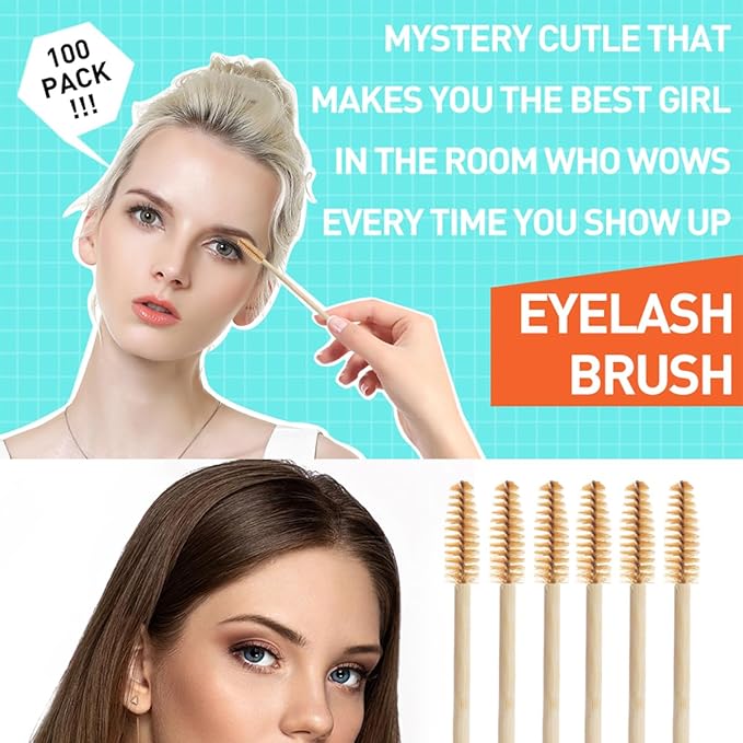 MyAoKuE-UP 100 Pack Bamboo Handle Mascara Wands Disposable Eyelash Brushes Lash Extension Tool, Brown
