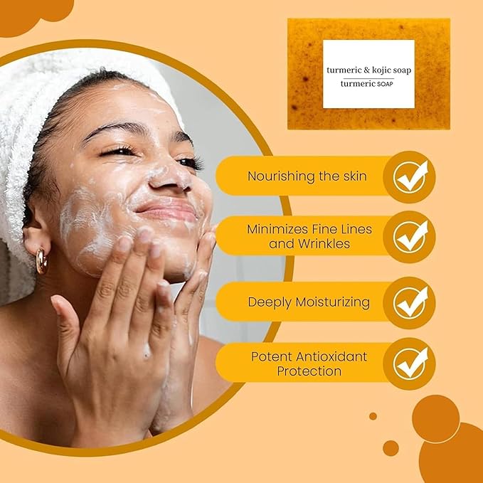 Turmeric Soap & Essential Oil Set, Including 6 Turmeric Kojic Soap & Essential Oils, Natural Lemon Honey Handmade Bar for Wash Face & Body, Jabon de Curcuma para Las Manchas Kit for Women & Men