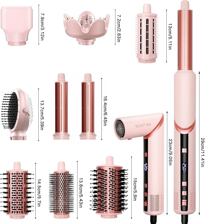 9 in 1 Hair Dryer Brush Set Wrap Air Hair Styler Curling Negative Ionic Foldable Hot Air Hair Brush, 110K RPM High Speed Hair Styling Tool for at Home Curling Waves Straightening Volume Blowout Styles