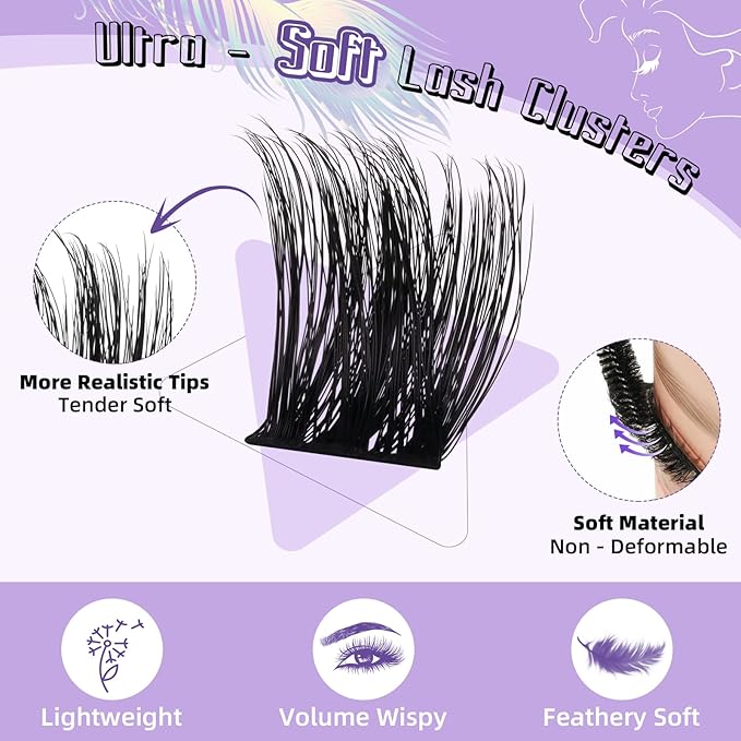 Lash Extension Kit F01 Eyelash Extension Kit 144 PCS Ultralight Eyelash Clusters Lash Clusters Kit 8-18mm DIY Ultra-Soft False Eyelashes at Home with Lash Applicator Tools (Kit，F01)