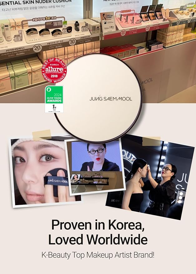 [JUNGSAEMMOOL OFFICIAL] Essential Skin Nuder Cushion (05 Light) | Refill Included | Natural Finish | SPF50 Broad Spectrum | Makeup Artist Brand | Cream Foundation