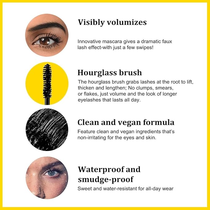 Bubble Mascara - Smudge-Proof, Volume and Length Formula for Bold, Lengthening and Curling, Natural, Thick, Long Lasting Waterproof and Sweatproof, Can Be Layered to Boost Curl (2PCS)