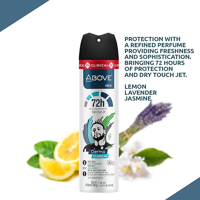 ABOVE Neymar Jr - 72H Antiperspirant Spray Deodorant for Men 5.07 Fl Oz | Aluminum-Free | Fresh Mist, No Stain & Alcohol, Long-Lasting Men's Deodorant Spray | Roses and Tuberoses Fragrance