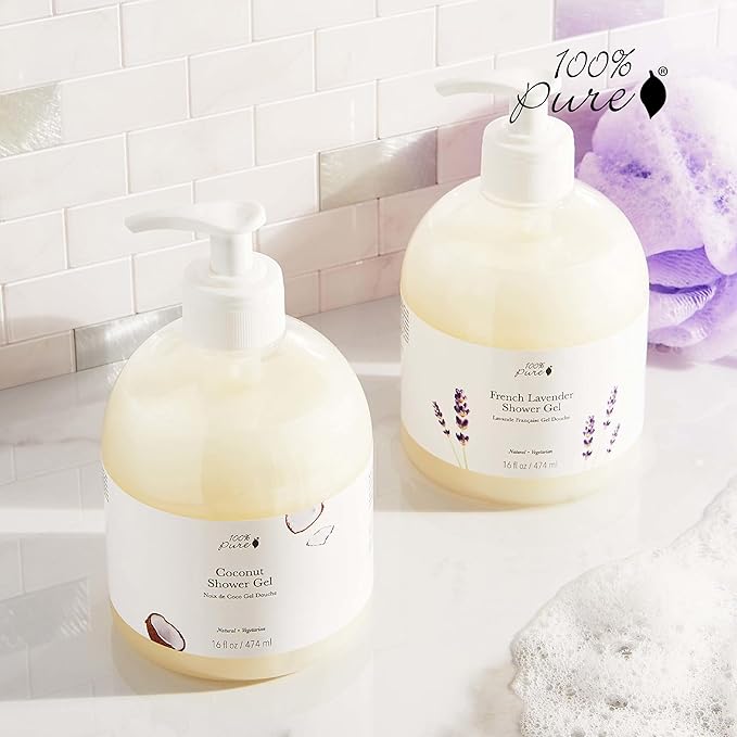 100% PURE Coconut Lime Shower Gel Natural Foaming & Hydrating Body Wash - Deeply Moisturizing Gentle Soap Cleanser for All Skin Types, Even Sensitive - Gluten-Free - 16 Fl Oz