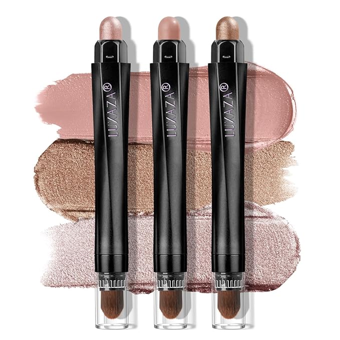 Classic 3PCS Neutral Eyeshadow Stick Makeup Set, Metallic Shimmer Matte Cream Eye Shadow Eyeliner Brightener Pencil Crayon - Rosewood Bloom