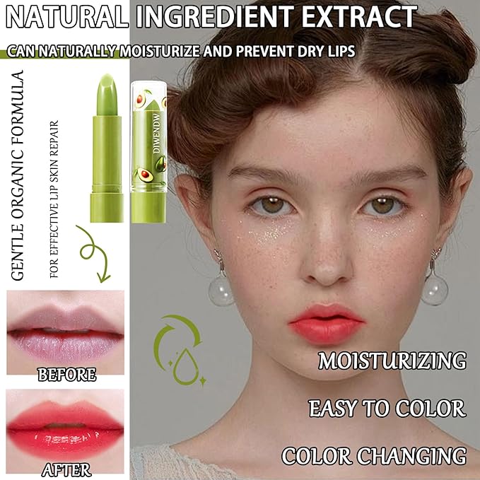 4 Pcs Avocado Color Changing Lipstick for Women,PH Mood Magic Lipstick Makeup Gift Set,Waterproof Lip Moisturizer Pigmented Long Lasting Tinted Color Change Labiales Lip Gloss Balm Stain