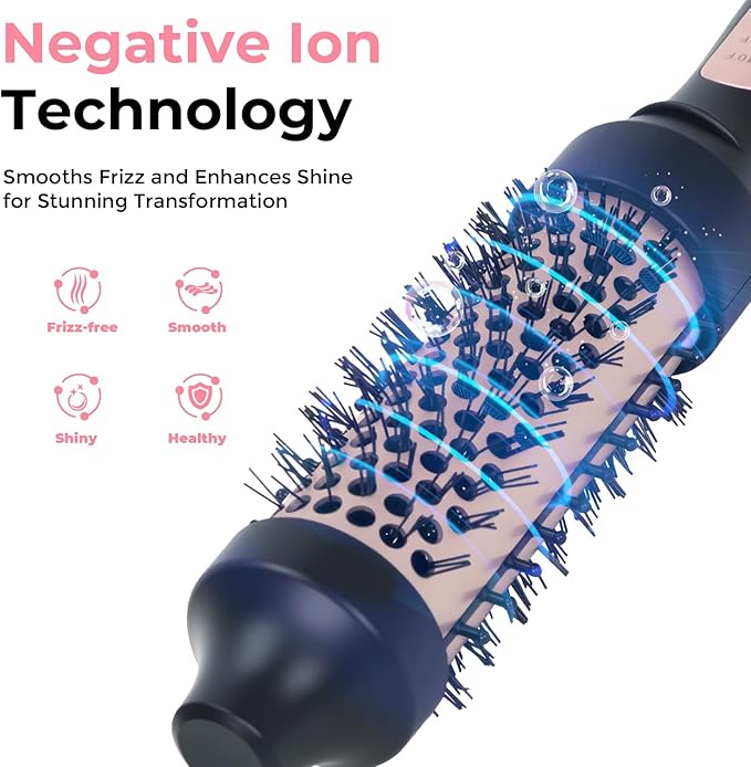 1.5 Inch Ionic Thermal Brush – Heated Round Brush for Blowout Styling, Frizz Control, 5 Heat Settings with LCD Display, Auto-Off, Dual Voltage for Travel, Black