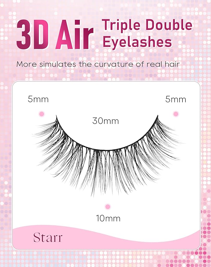 Frihappy False Lashes Wispy Fake Eyelashes Natural Strip Lashes Faux Mink Lashes C Curl Lashes Short Lashes 10mm Lashes 3D Air-Starr