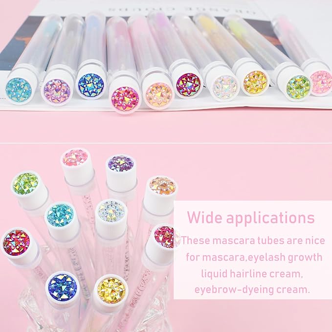 20 Sets Mascara Wand Tube Set Eyelash Spoolies Diamond Mascara BrushesBrush Makeup Tool Applicator Eyelash Brush Tubes Makeup Brush (Diamond-2-MlX)