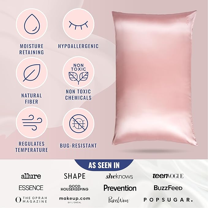 Blissy Silk Pillowcase - 100% Pure Mulberry Silk - 22 Momme 6A High-Grade Fibers - Silk Pillow Cover for Hair & Skin - Regular, Queen & King (Pink, King)