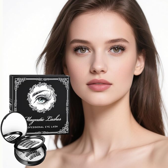 2025 Magnetic Eyelashes 4 Pairs Kit 3D Natural Reusable Lashes with Applicator, No Glue Eyeliner Needed, Waterproof & Hypoallergenic False Eyelashes for Daily/Party/Wedding (1)