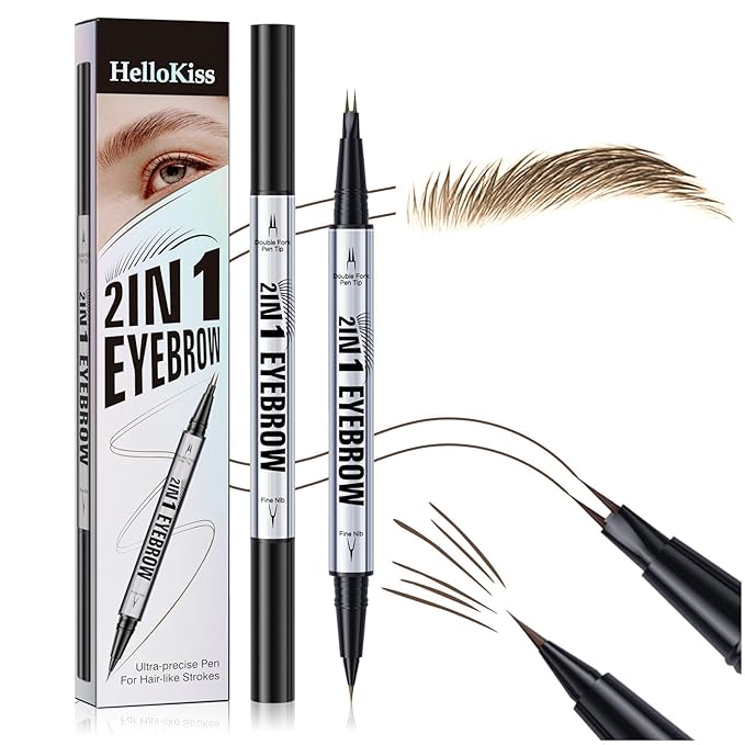2 Prong Tip Microblading Eyebrow Pen - 2-in-1 Waterproof Eyebrow Pencil, Long-Lasting Natural Hair-Like Brows, Smudge-Proof & Easy to Use (02# Brown)