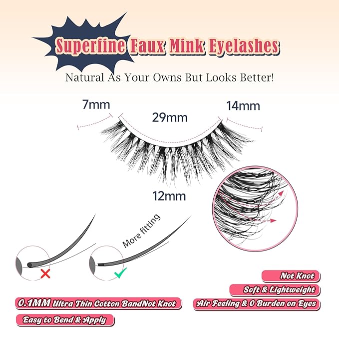 Wipsy Lashes Cat Eye False Eyelashes Natural Look 7 Pair Lash Strips Siligli